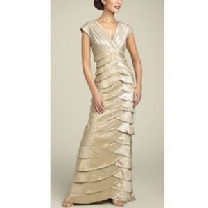 Adrianna Papell Gold Tiered Ruffle Long Dress